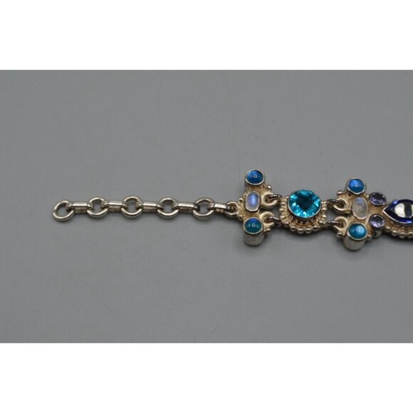 Sajen Blue Topaz Stone & Sterling Silver Link Chain Bracelet 925 Stamp 35.71g 9" - Picture 9 of 12